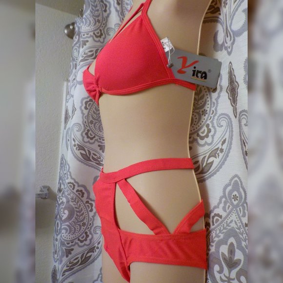 *Neon Orange Cut-Out Bikini Swimsuit- Size S - Picture 2 of 5